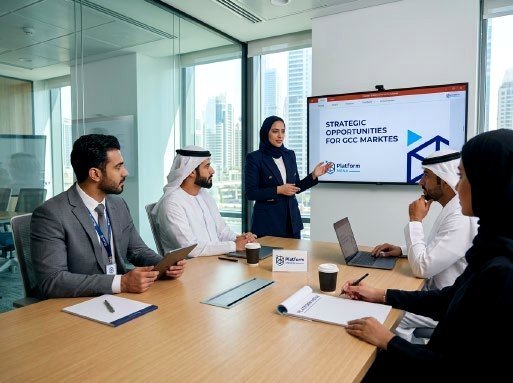 Team presenting a strategy deck in a boardroom